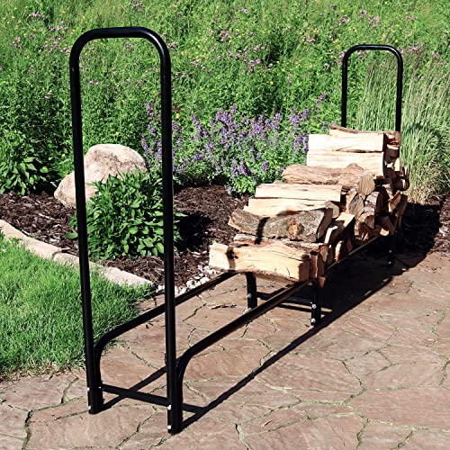 Sunnydaze 8-Foot Firewood Log Rack - Outdoor Black Powder-Coated Steel Fireplace Wood Stacker Holder - Indoor And Outdoor Metal Firelogs Storage Accessory #TOP2