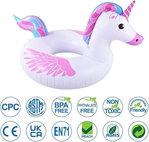 Vista 8 de Inflatable Flamingo Pool Float Tube for Party, Inflatable Raft Pool Toys, Pool Float for Adults and Kids Blanco