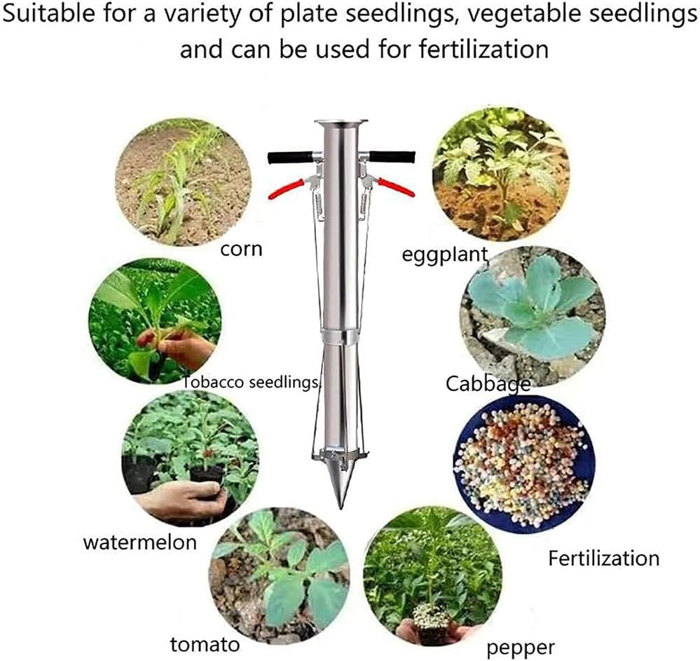 Stainless Steel Bulb Planter & Seedling Transplanter, Multi-Functional Hand Tool for Garden Greenhouse Planting, Manual Hand-Held Dibber Tool