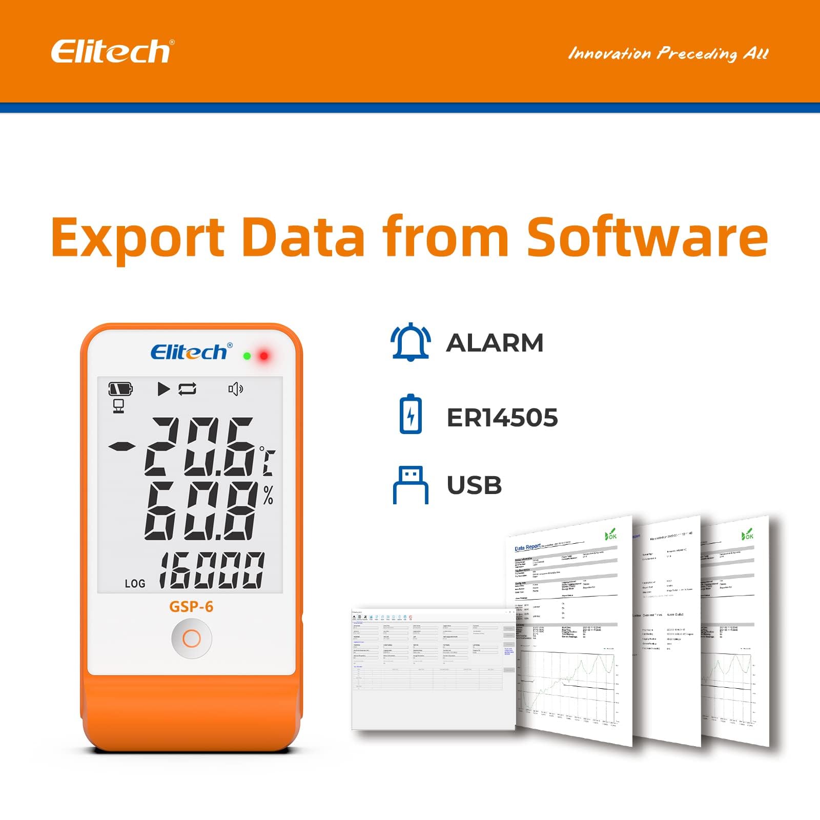 Elitech Dati Logger WiFi per Temperatura e Umidità (-40 ℃ ~ 80 ℃) Monitoraggio Remoto in Tempo Reale Archiviazione Cloud SMS/E-Mail/Allarme Tramite App RCW-800W-THE-V2