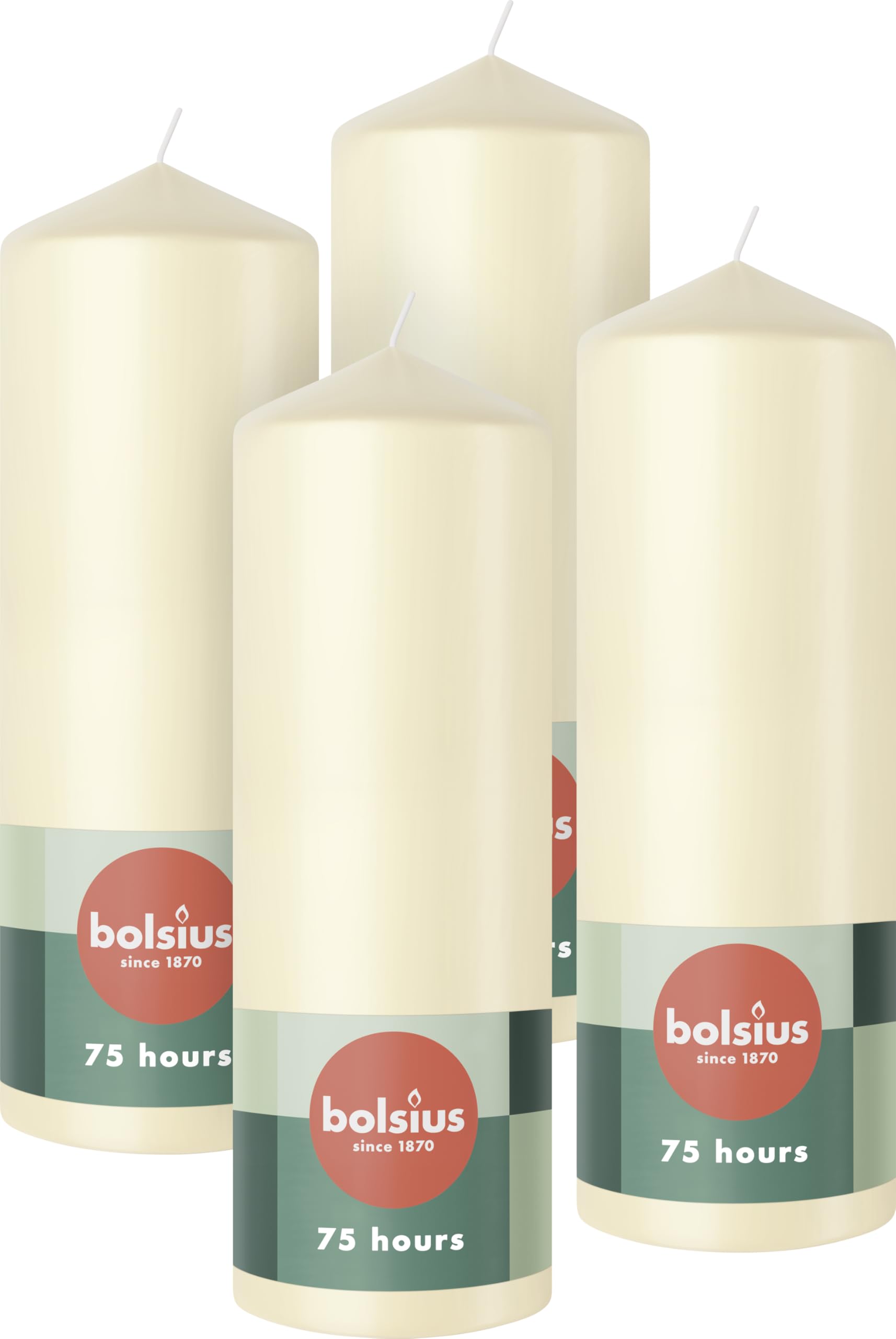 Bolsius Glatte Stumpenkerzen - Elfenbein - 4 Stück - 20 x 7 cm - Dekorative Haushaltkerzen - Brenndauer 75 Stunden - Unparfümierte - Enthält Natürliches Pflanzenwachs - Ohne Palmöl