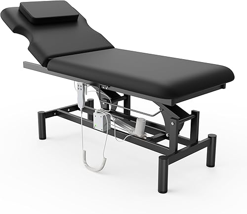 Miniatura 14 de Mesa de masaje eléctrica profesional, 2 motores de elevación eléctrica hidráulica, respaldo ajustable y funciones de elevación de altura para