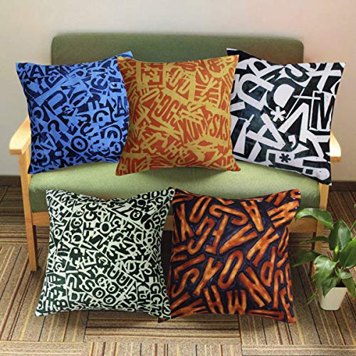 Image of RD TREND Jute Cushion Covers 16x16 Inch - Set of 5 | Digital Printed Decorative Throw Pillow Covers for Sofa, Couch, Living Room & Bedroom | Cushion Cases (Without Fillers)-Alphabatical Design