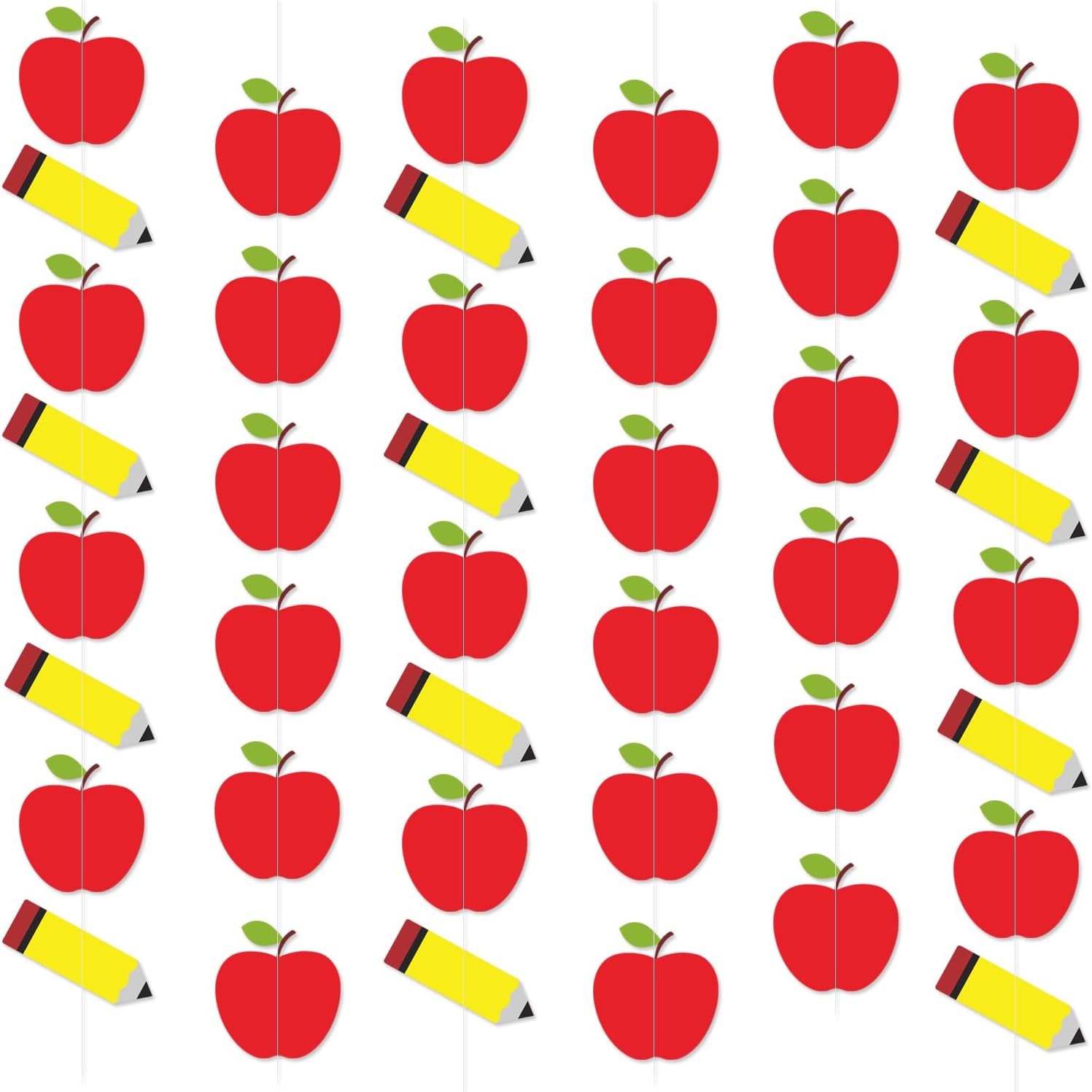 6 pieces pencil apple banner for back to school decorations, first day of school classroom decorations party supplies, office teacher apple pencil hanging banners photo props decoration
