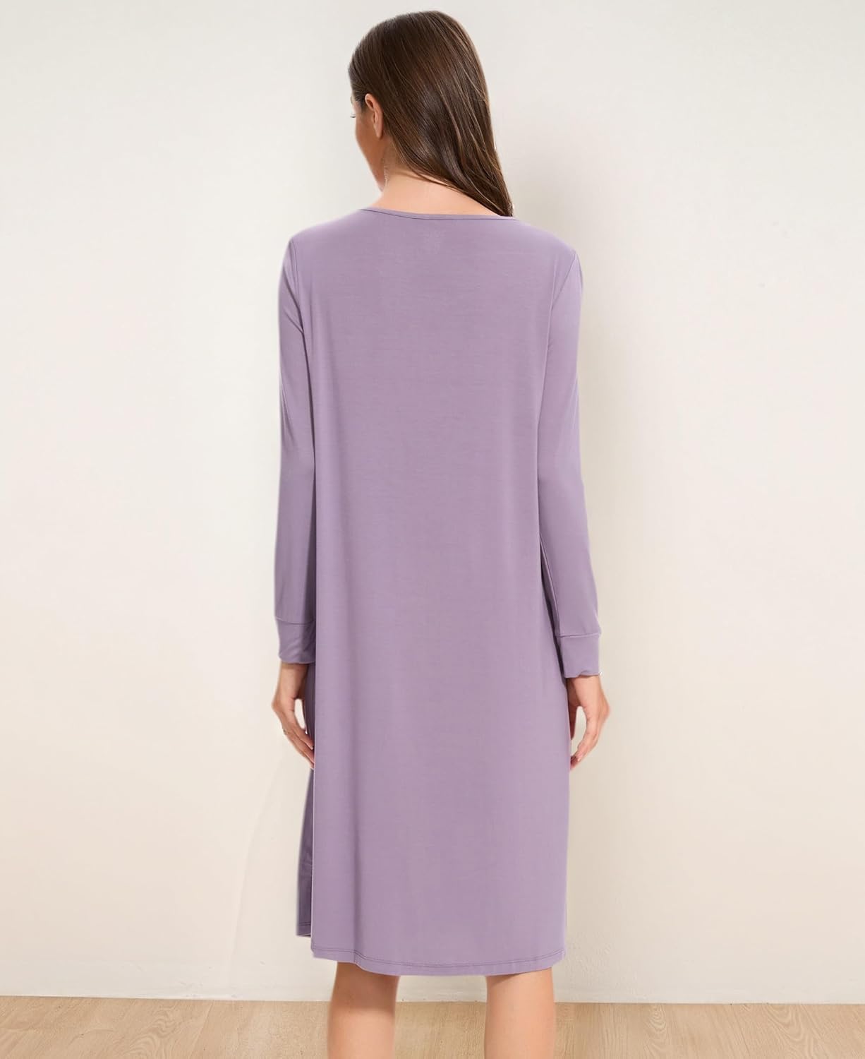 GYS Bamboo Viscose Women's Nightgowns Long Sleeve Lace V Neck Night Shirts for Sleeping - Image 3