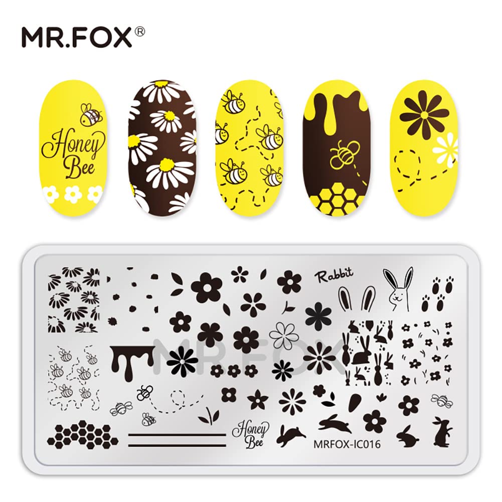 MR.FOX Sistema de estampación de uñas, plantillas del equipo del sello del arte del clavo 5Pcs para las mujeres con un montón de imágenes