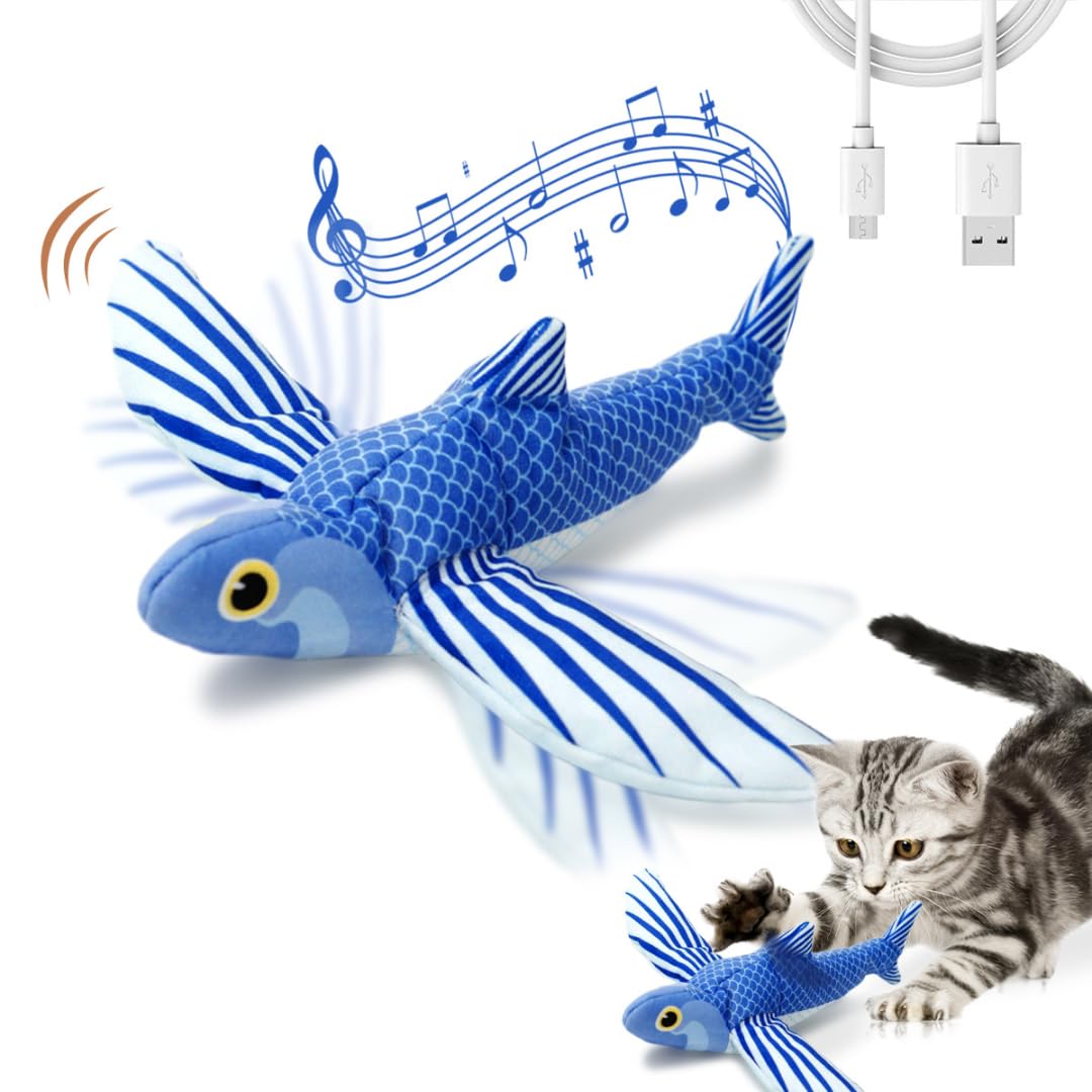 Lezod Flying Fish Touch Moving Pet chew, Plush, Interactive Small and Medium Pet Toys Cat Playing Fly Fish Automatic Sound Cat Toys.