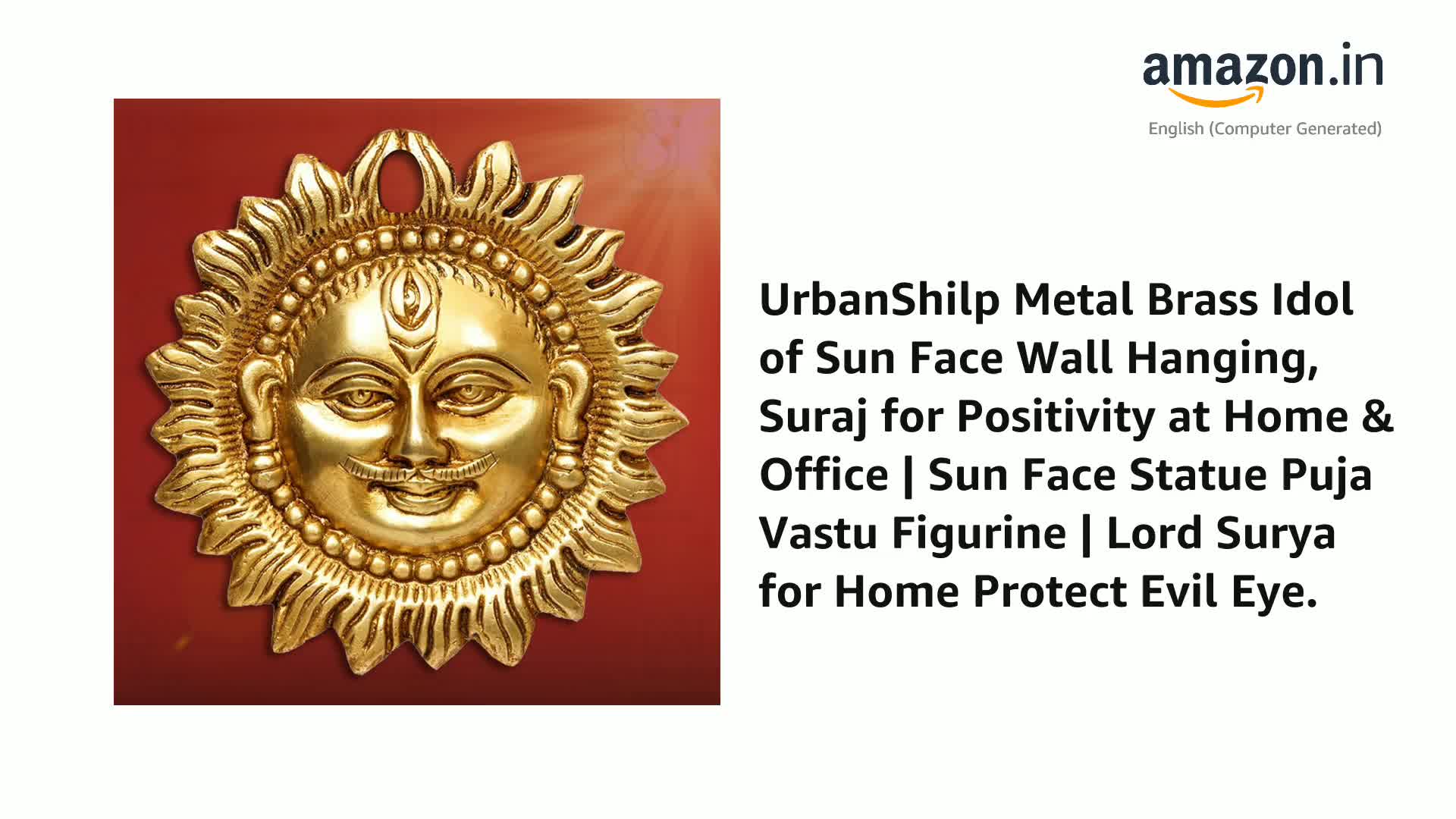 Lord Sun Idol Brass Wall Hanging - 18cm Surya Murti Statue For Vastu Home Decor & Good Luck