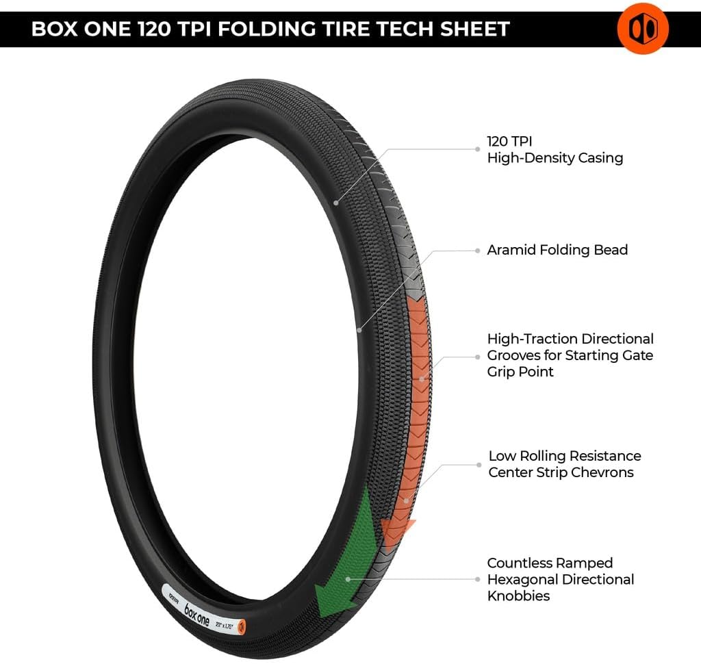 Box Components BMX Tires - 120 TPI Folding Bicycle Tires, 60 TPI/30 TPI Wire Bead Bike Tires
