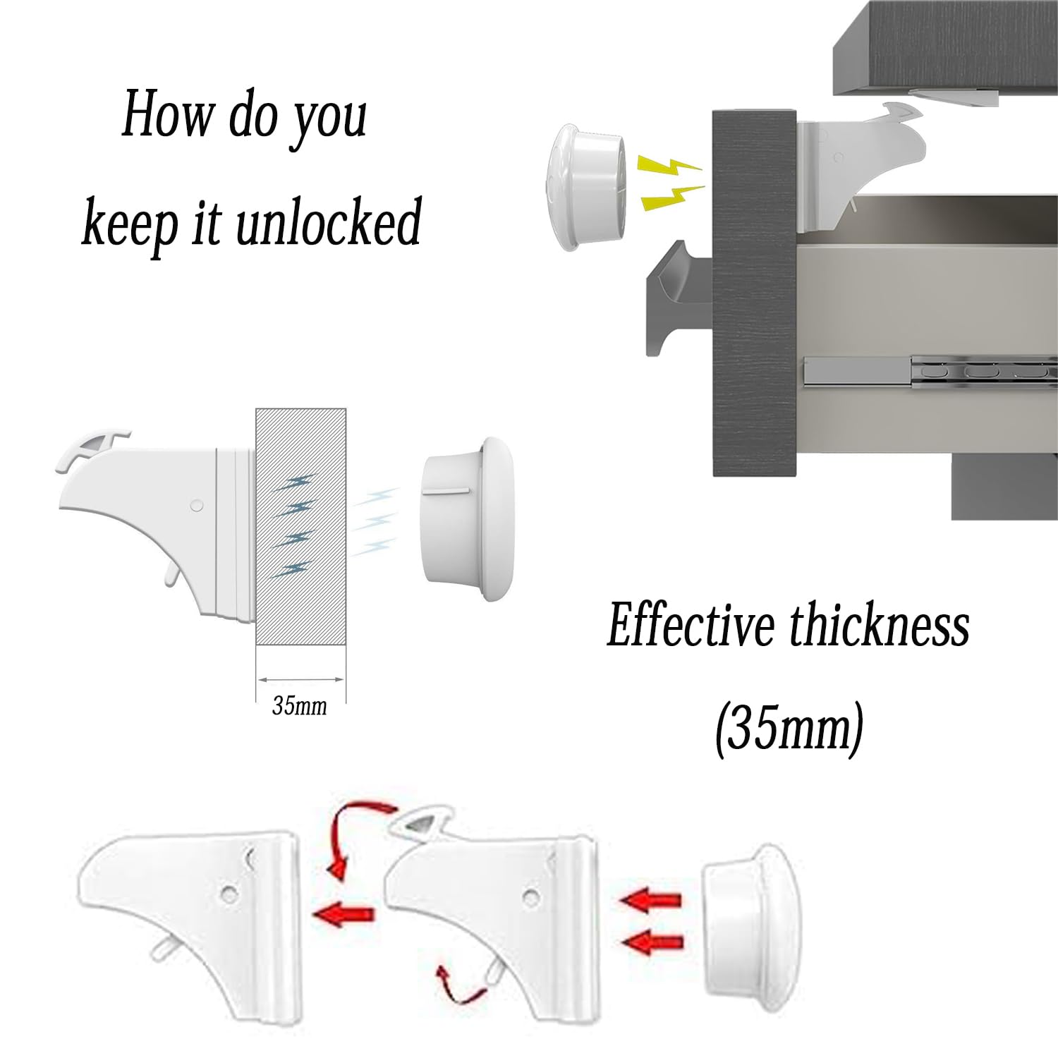 4 Serrature Magnetiche Per Bambini - Invisibili, Senza Fori, Con Nastro Adesivo, Per Armadi E Cassetti - Foto 9