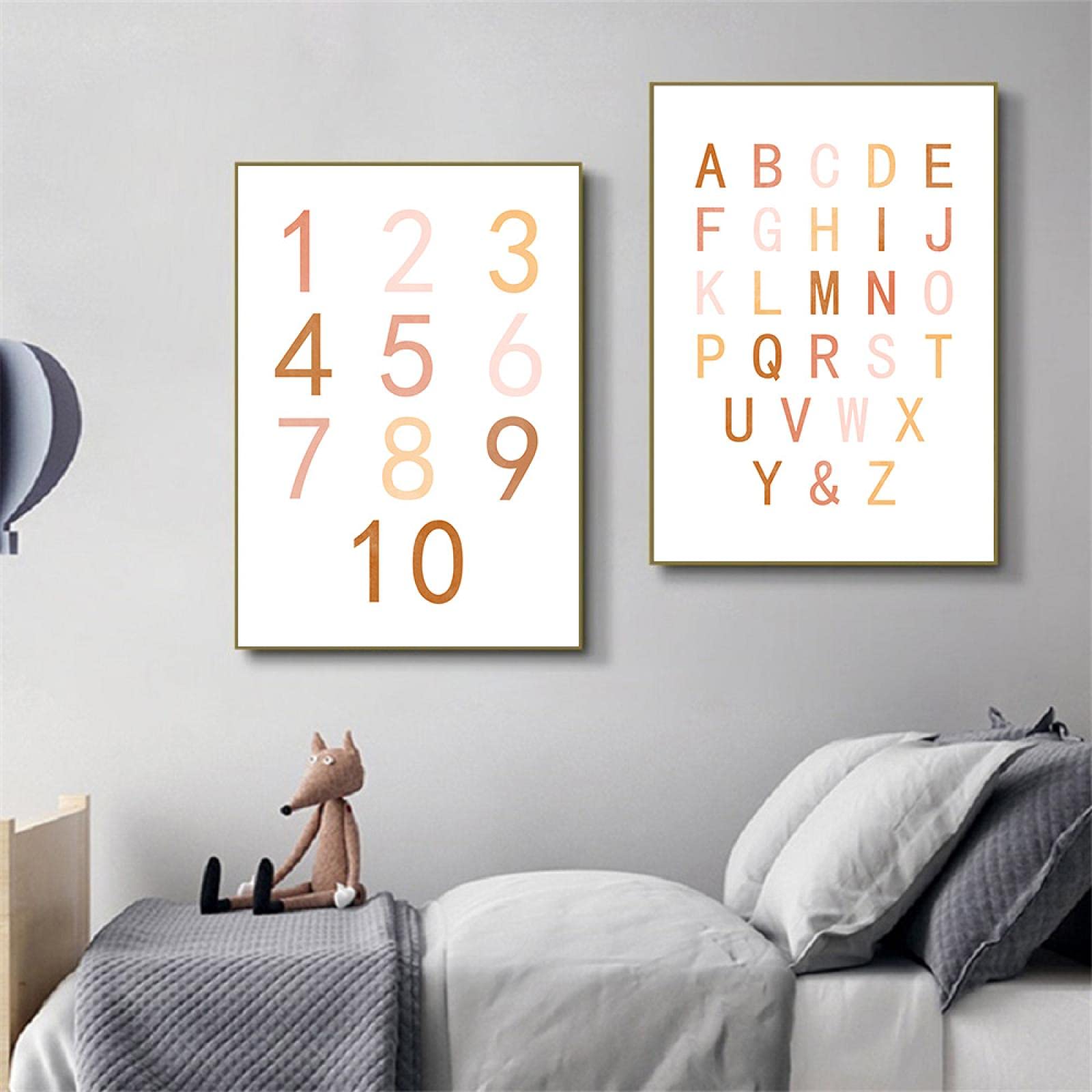 ABC Alphabet Art Toile Impression Nombre Pépinière Peintures Enfants Éducation Mur Art Affiche Mur Photos Enfants Chambre Décor 50x75cm (20x30in) x2 Sans Cadre