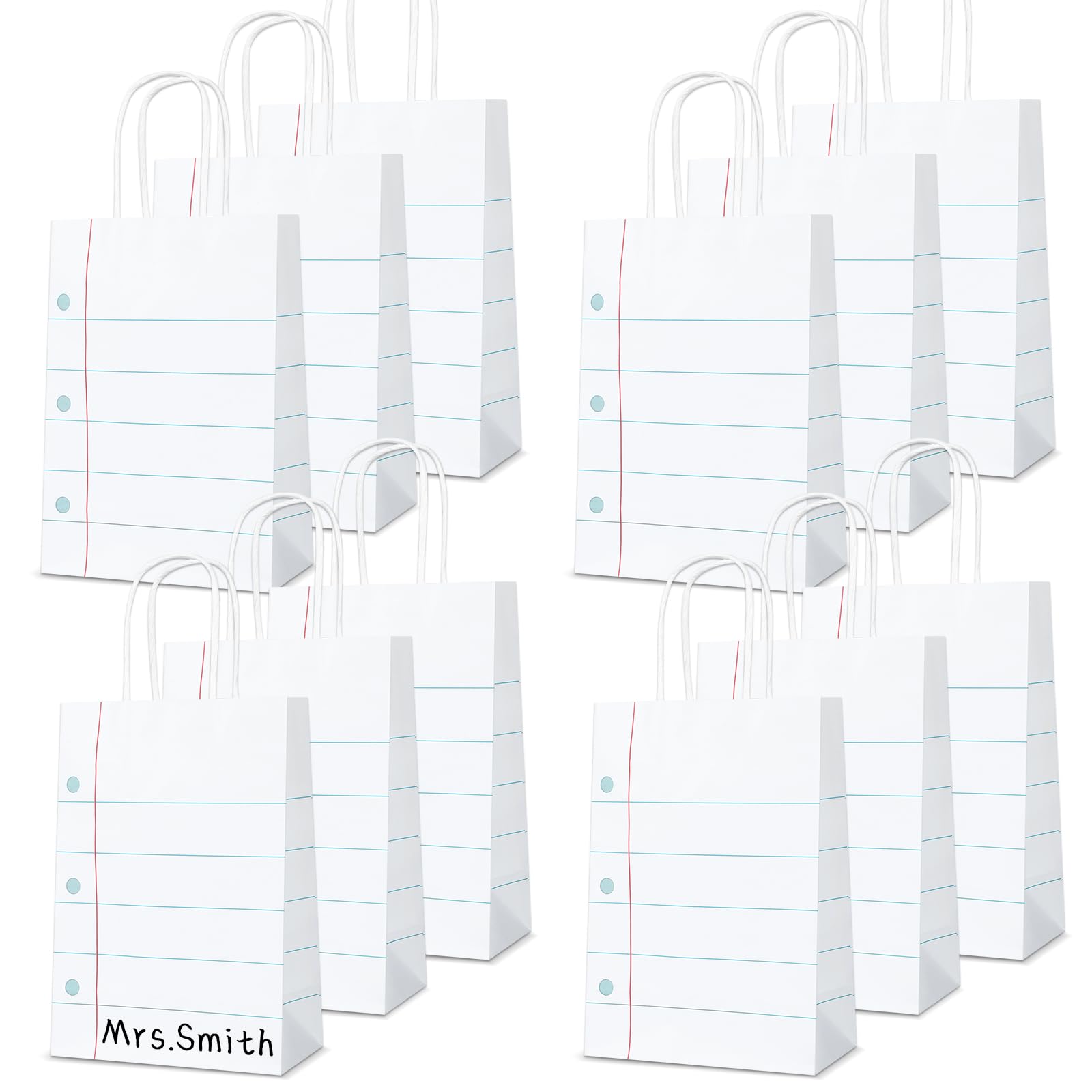 Naozinebi 12PCS Back to School Teacher Appreciation Gift Bags with Handle Classroom Party Favors Notebook Goodie Candy Treat Bag First Day of School