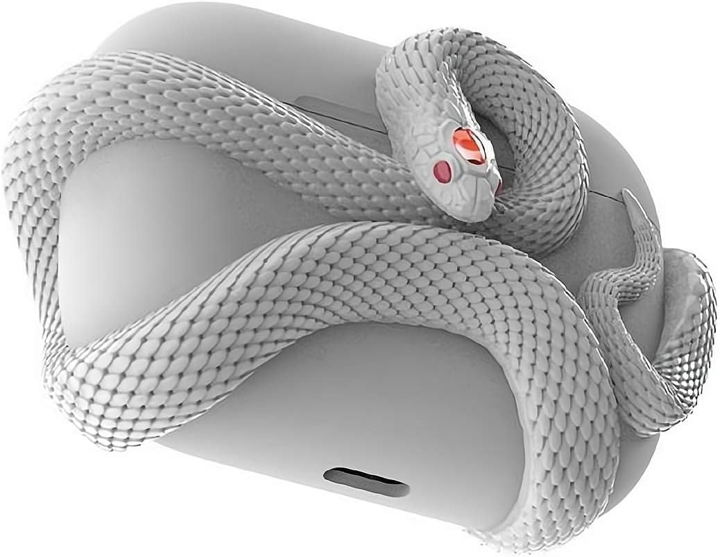 Creative 3D Snake Wireless Earphone Case for AirPods 4, Cute Silicone Protective Case Anti-Scratch (White)