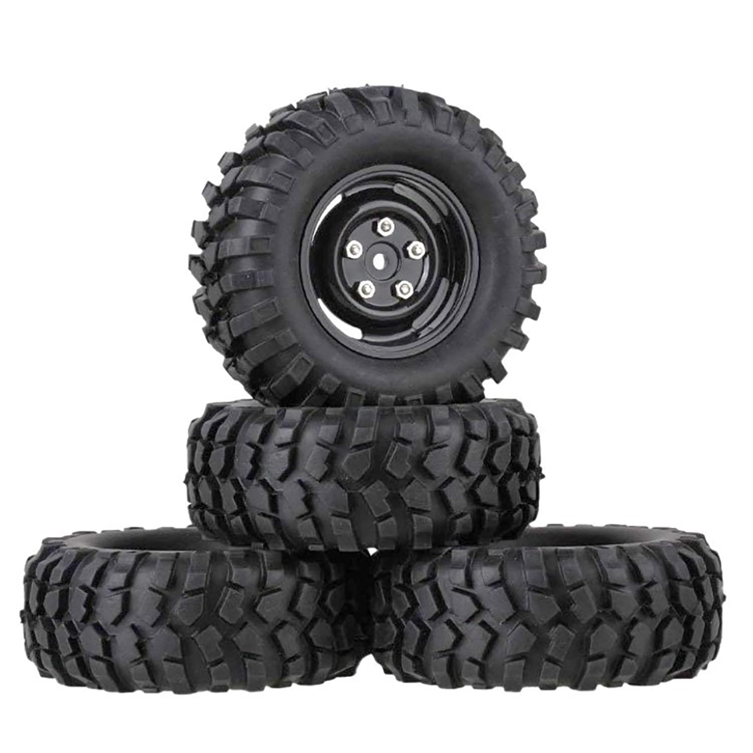 KINGCOO Set of 4 1.9 Inch RC Crawler Rubber Tyres and Plastic Wheels Rims for 1/10 RC Rock Crawler Car for Axial SCX10 90046 D90 CC01 TF2 TRX4 Parts (108 mm)