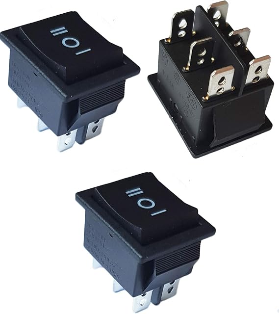 16A 250 VAC 3 Packs of ON-Off-ON Rectangle Square Rocker Switch Button Car Vehicle Boat Dashboard Switches (3, 6 Pin 3 Way-Black-Square)