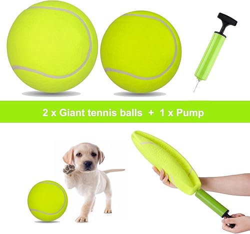 Miniatura 2 de Paquete de 2 pelotas de tenis grandes para perros, pelotas de tenis gigantes inflables de 9.5 y 8 pulgadas, juguetes para mascotas, divertidos