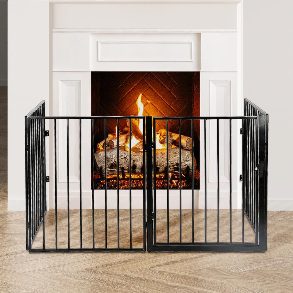 Rejilla protectora para chimenea, parque infantil con puerta de seguridad, rejilla para perros independiente, sin agujeros, rejilla protectora para chimenea, rejilla protectora para perros plegable
