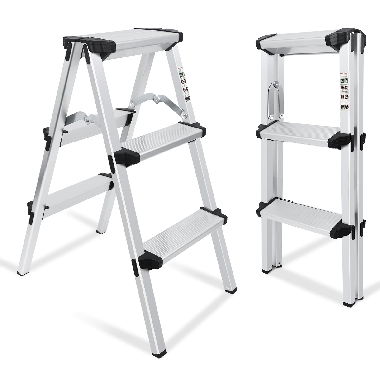 Trittleiter 2 x 3 Stufen, Alu Klapptritt, Silber