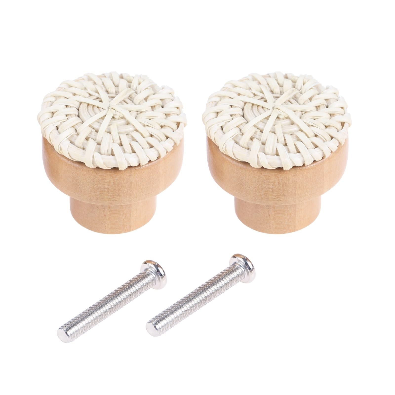 NHralpajj Wood Rattan Woven Vanity Drawer Pull