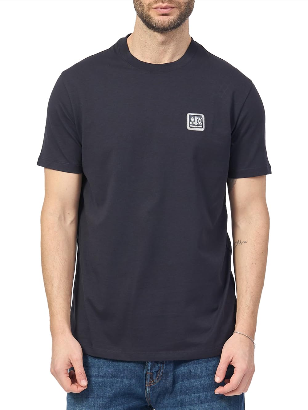 Armani Exchange Men's Utility Edge, Sustainable, Eco-Leather Logo Patch, Regular Fit, Blue, M, deep Navy, M