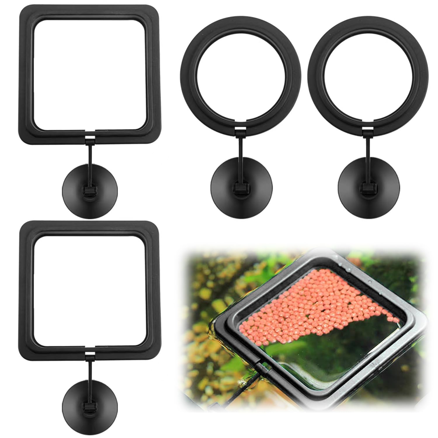 Sponsored Ad – Pack of 4 Aquarium Feeders - Square & Round Fish Food Ring, Feeding Accessory