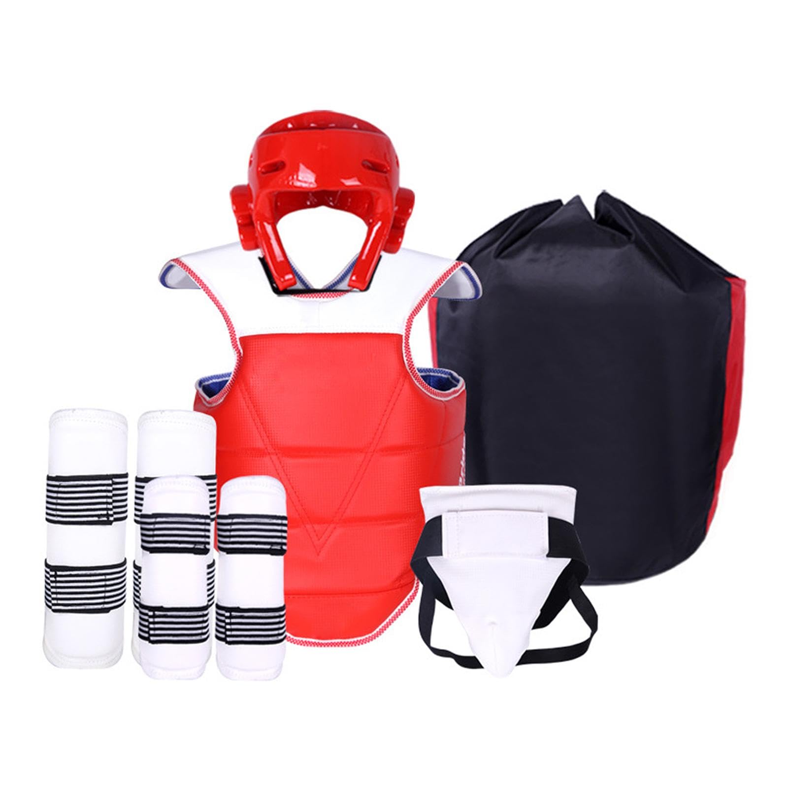 F Fityle Conjunto de Equipo de protección de Taekwondo, Protector de Cabeza para Uso Masculino, Protector de Ingle, Protector de Pecho, Ropa de Karate para