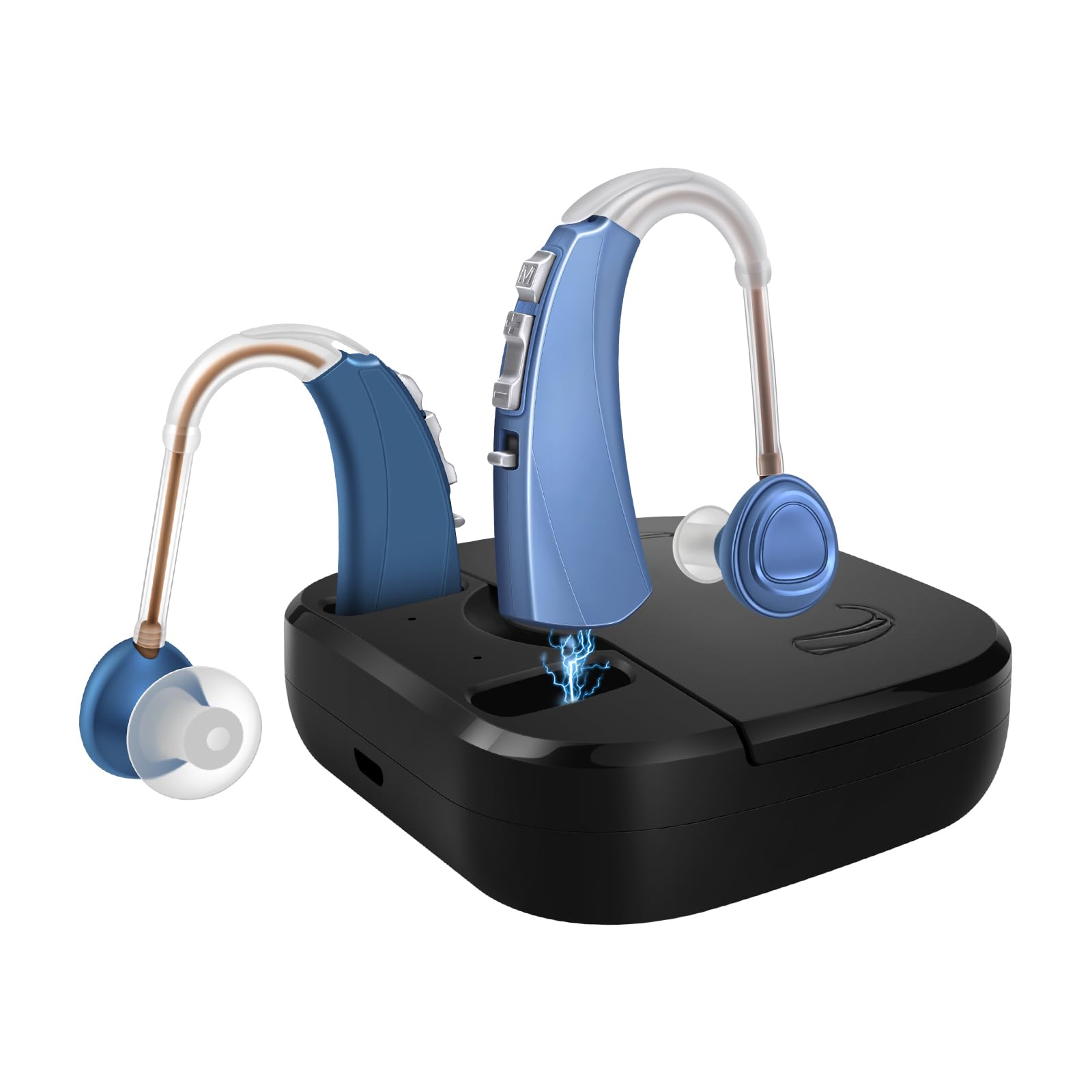 Britzgo - dispositivo a doppio chip, 70-90 dB, durata della batteria 33 ore, ricarica USB, blu (modello doppio)