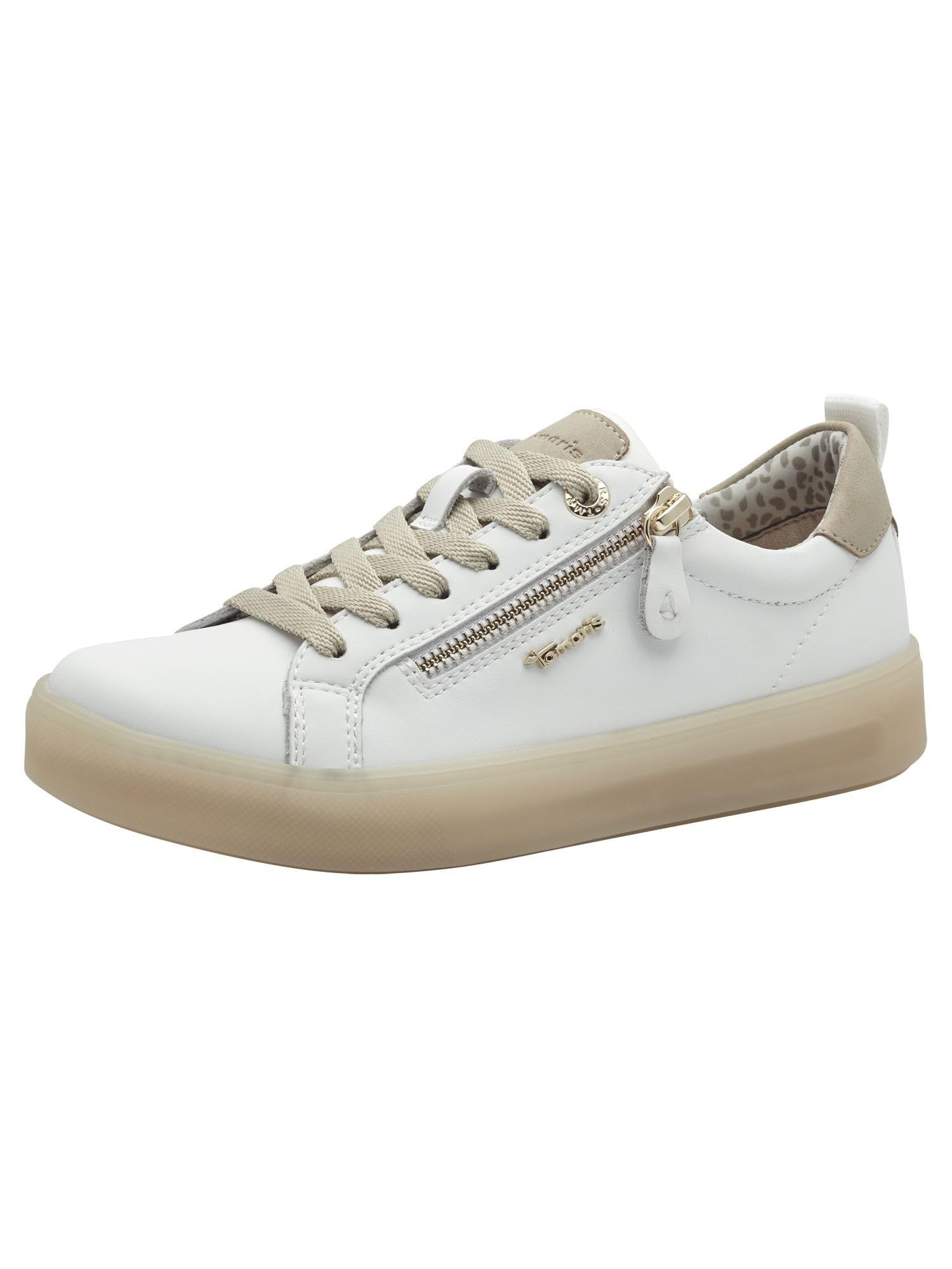 Tamaris Comfort Women’s Flat Sneakers with Zip Casual, White/Beige, 3,5 UK