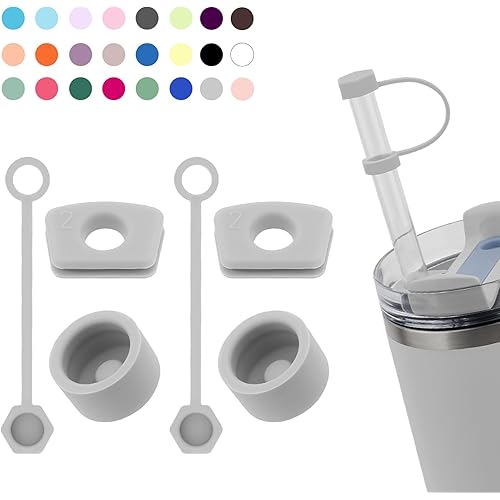 Silicone Spill Stopper Set Compatible with Stanley Cup 2.0 30oz & 40oz with Straw Cover (Set of 2, Fog)