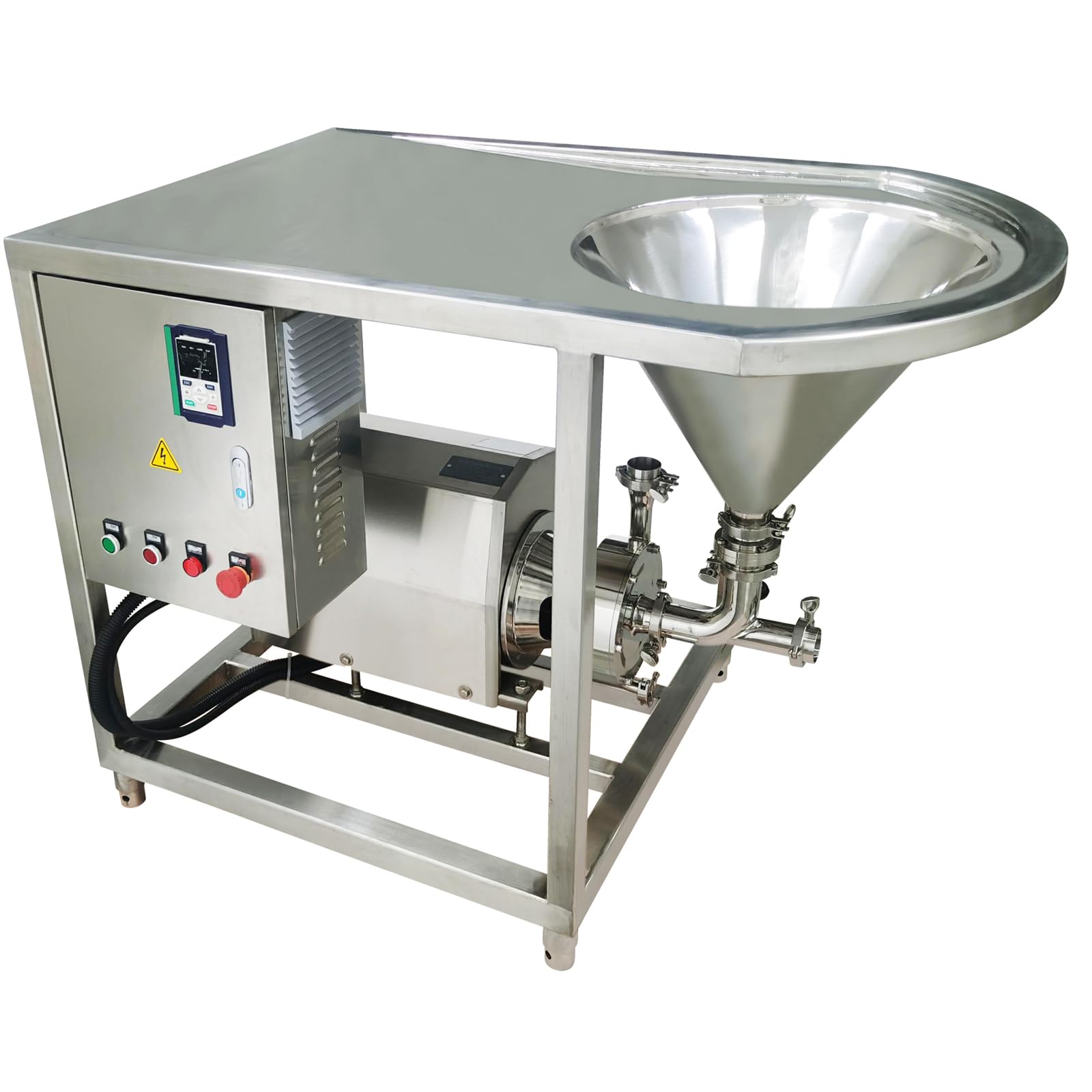 220V High Shear Emulsifying Pump with V-Hopper, 4KW 3400RPM 304 Stainless Steel Homogenizer with Support Frame, for Food Industrial Mixing System, Flow Rate 0-4T/H