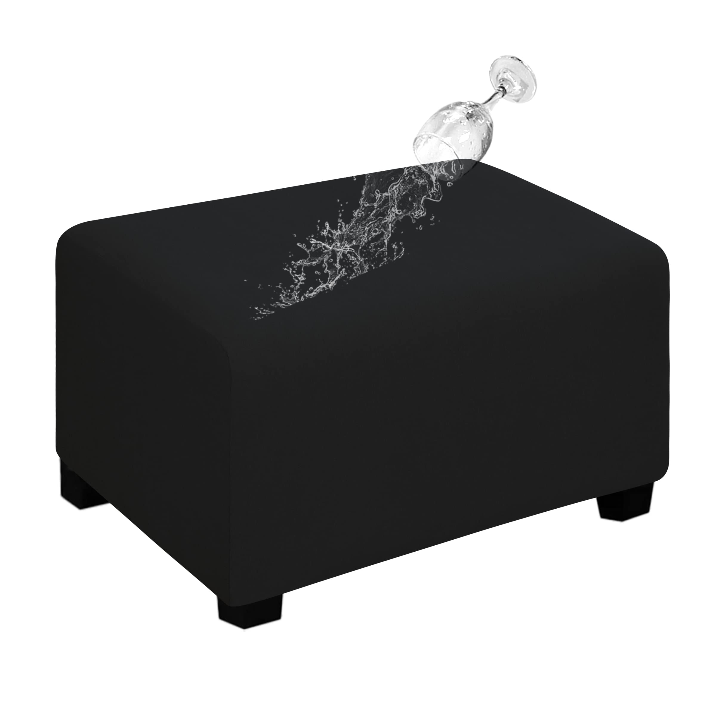 Easy-Going Funda otomana elástica 100% Impermeable Doble, Rectangular, Plegable, para Almacenamiento, Protector de Muebles, Funda Suave para Sala de Estar con Parte Inferior elástica (Grande, Negro)