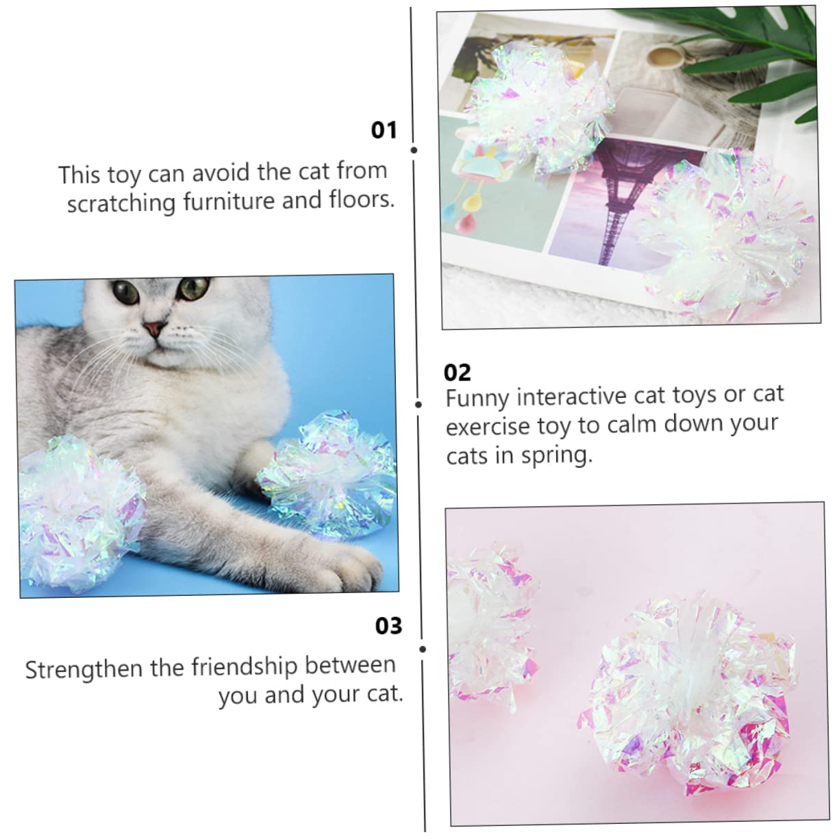 Kisangel 8pcs Crinkle Sound Balls for Cats Interactive Teasing Cat Plaything Fun Balls for Exercise and Mental Stimulation Present for Random Color