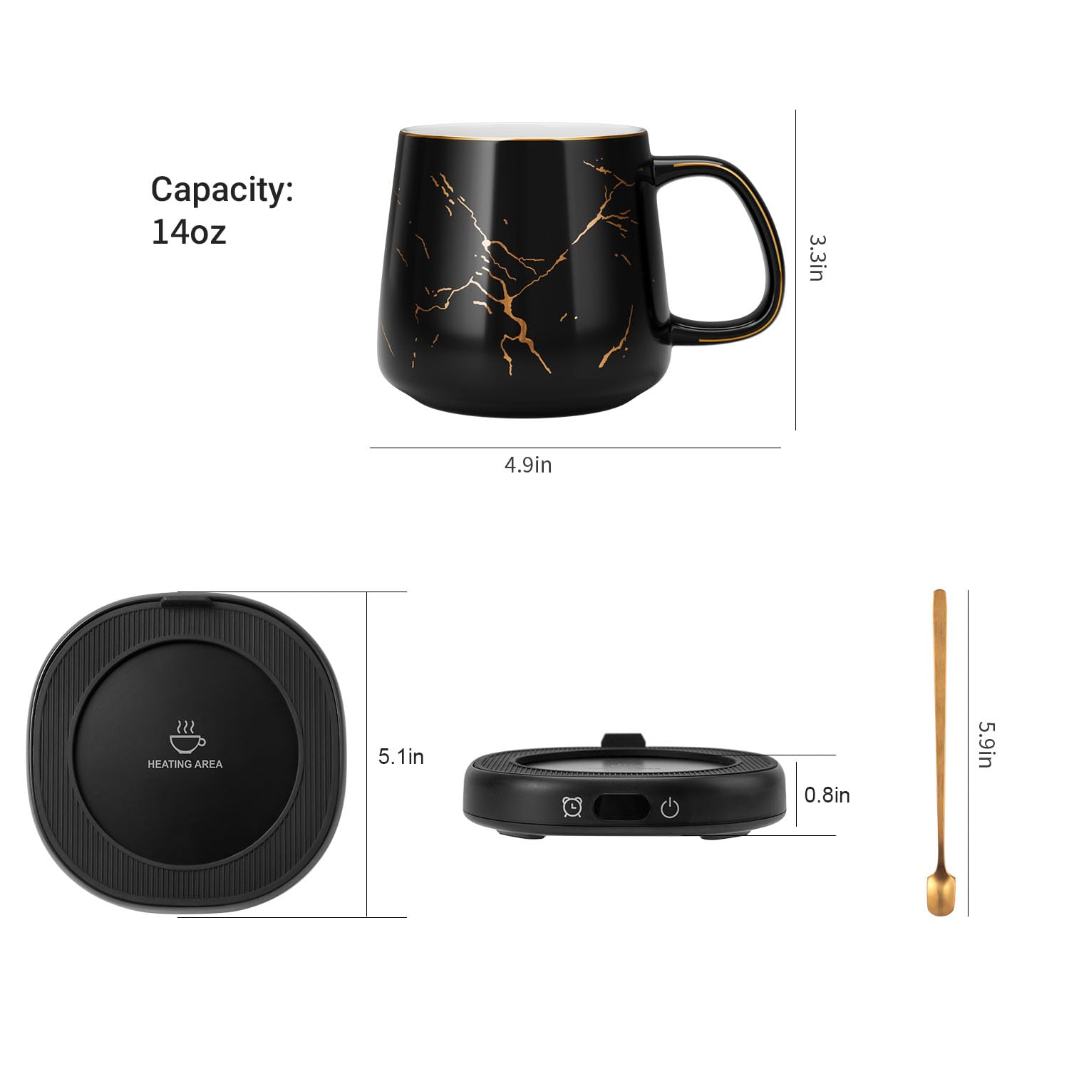 Juego de calentador de tazas de café y You are Awesome Mug Set, calentador eléctrico con apagado automático, 4 ajustes de temperatura, apagado automático de 8 horas (taza de mármol de lujo) 8