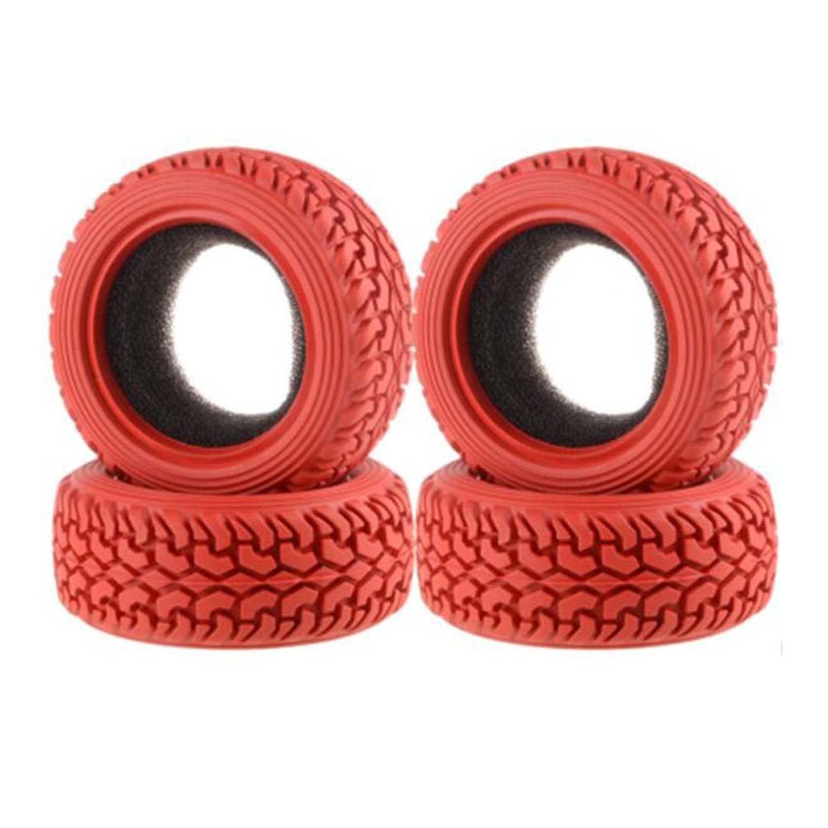 LAFEINA 4PCS 75mm RC Rally Car Grain Rubber Tires for 1:10 RC On Road Car Tamiya HSP HPI Kyosho (Red)