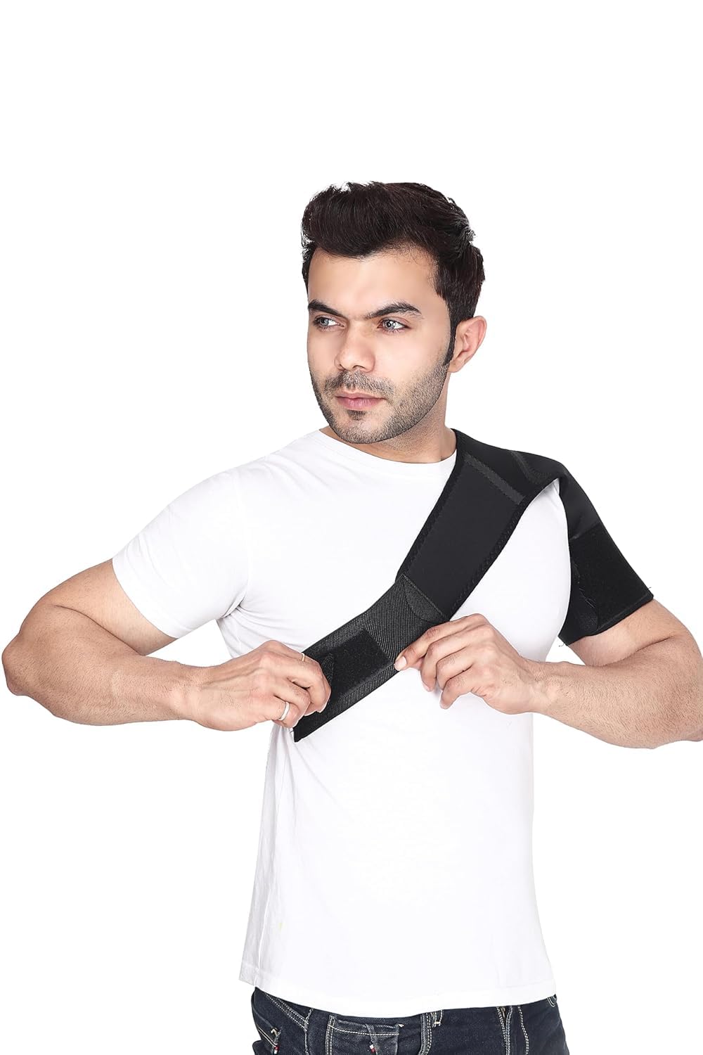 VINIGO Unisex Shoulder Support Wrap Left/Right With Adjustable Stretch Strap Wrap Belt For Rotator Cuff, Arthritis, Dislocated AC Joint, Labrum Tear, Shoulder Pain - Universal - Image 4 thumbnail
