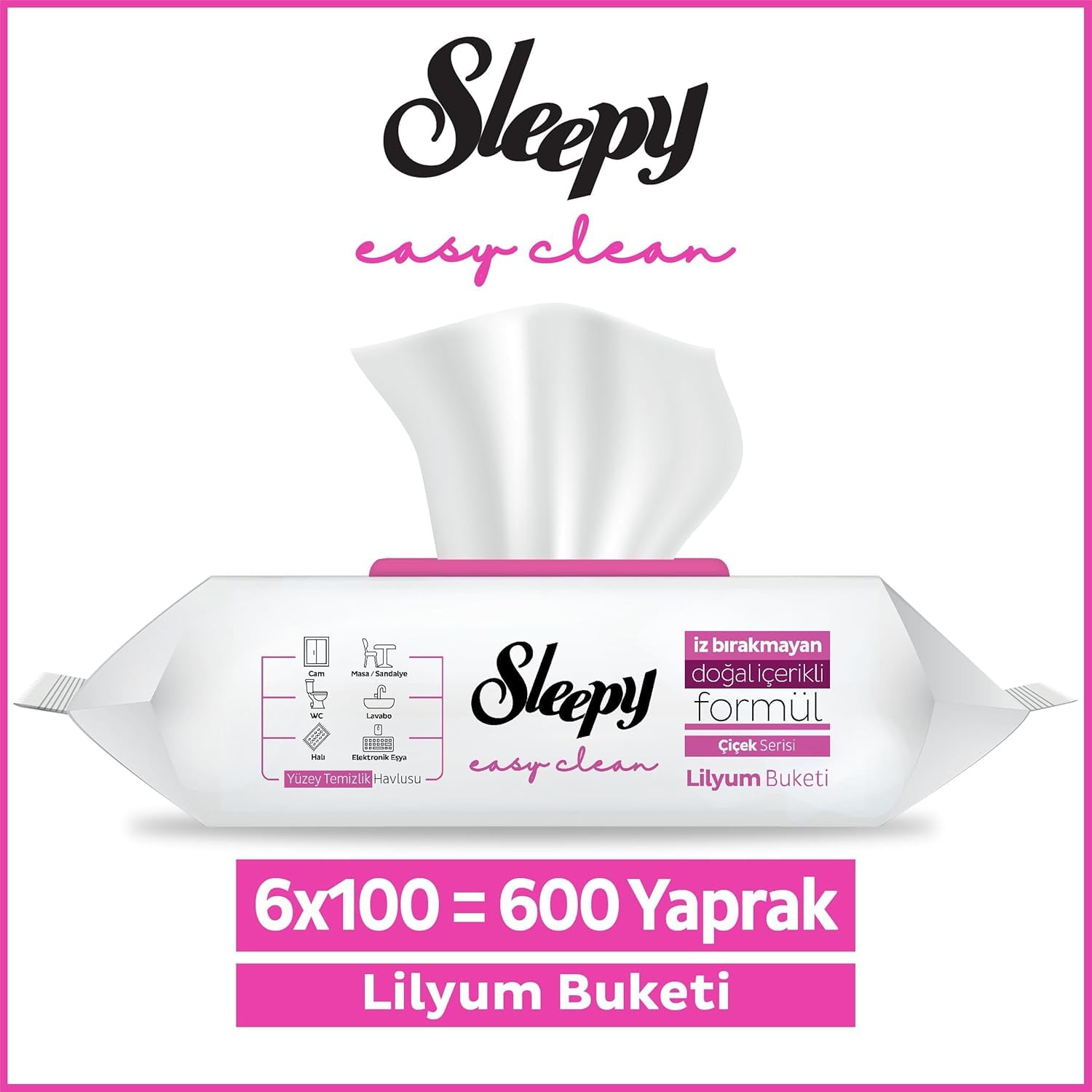 Sleepy Easy Clean Oberflächenreinigungstuch Putztücher 6er Pack /600 Blatt Lilie/Lilyum Buketi
