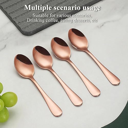 Miniatura 7 de Evanda 12 cucharaditas de oro rosa, chapado en titanio de acero inoxidable de 5.5 in, cubiertos para té, café, pasteles, postres, ensaladas, aptas