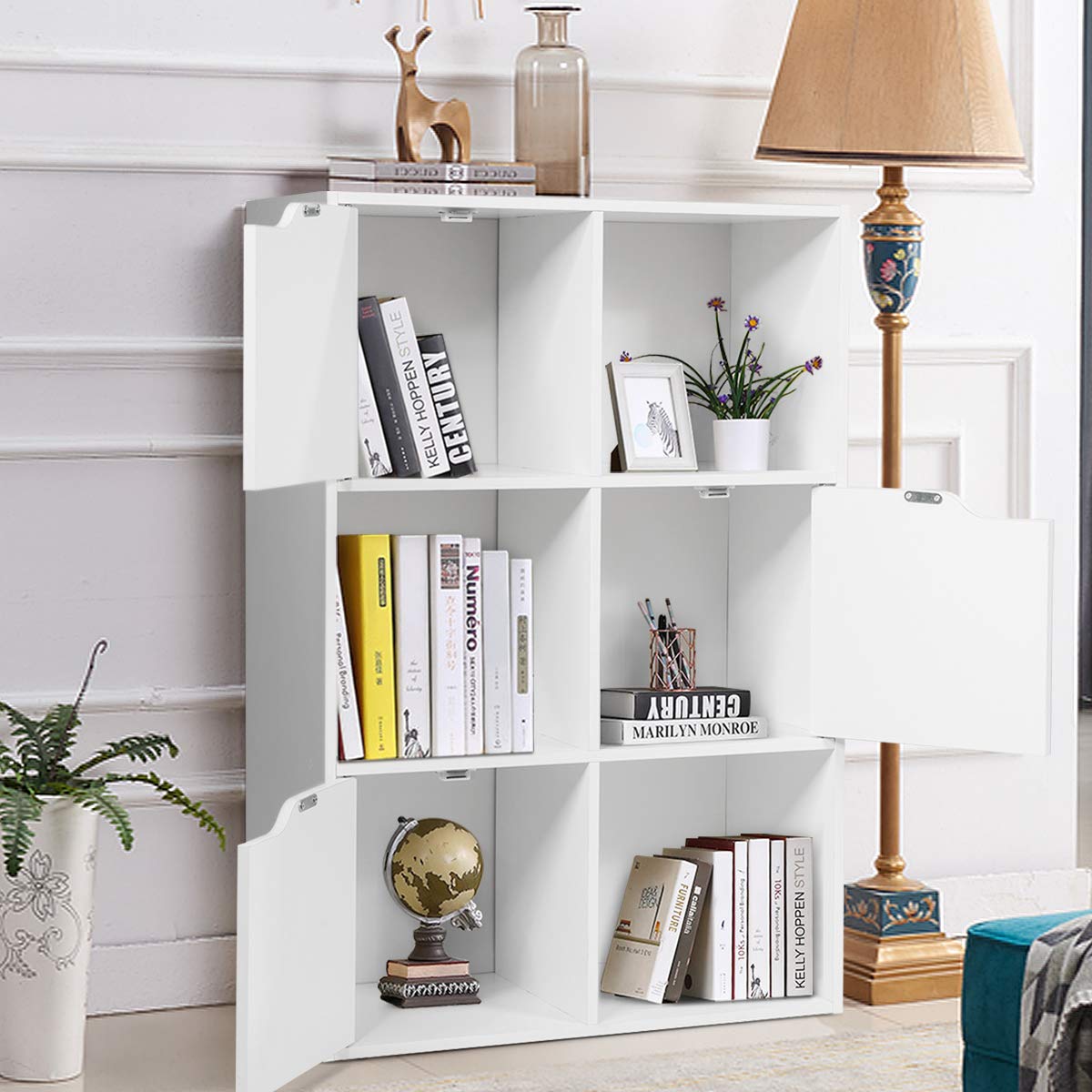 GIANTEX Armadietto Libreria a 3 Livelli, con 6/9 Scomparti, 3/5 Ante, Mobiletto Portalibri Moderno, Multiuso e Salvaspazio, Ideale per Soggiorno, Studio, Ufficio, Camera (Bianco, 60x29x90 cm)