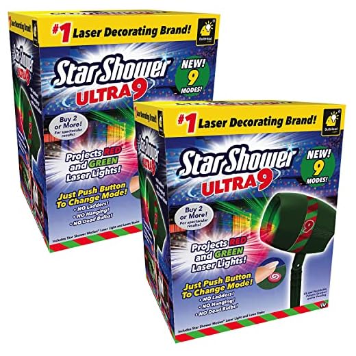 New 2022 Star Shower Ultra 9 AS-SEEN-ON-TV with 9 Enhanced Modes for Spectacular Outdoor Holiday Laser Lighting with Thousands of Lights Covering 3200 Square feet, Pack of 2