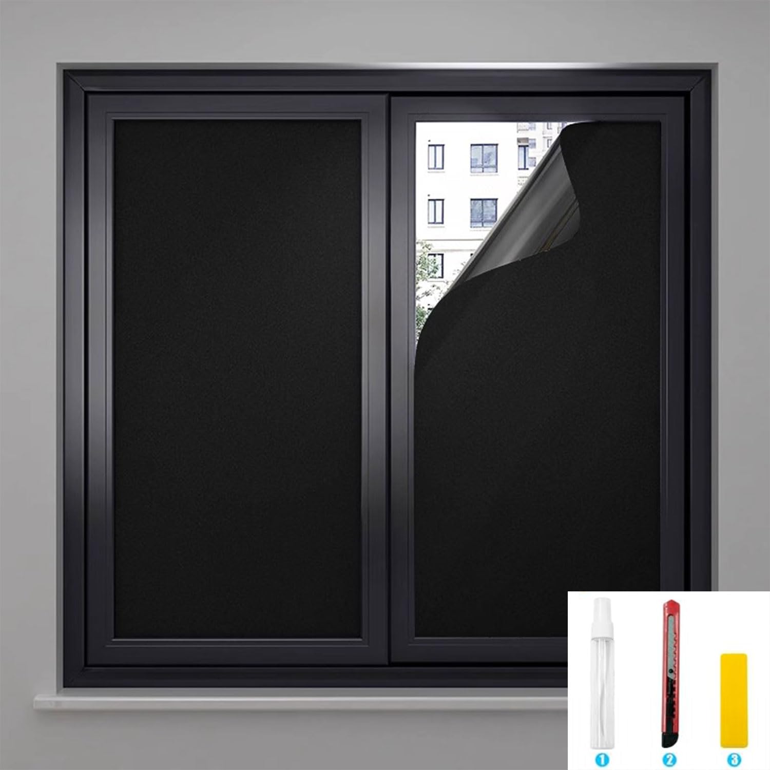 DSEmpyrion Sun Blocking Privacy Cover, Blackout Window Privacy Film Tint for Home Opaque Room Darkening Black Out Window Covers Shades (Black, 15.7