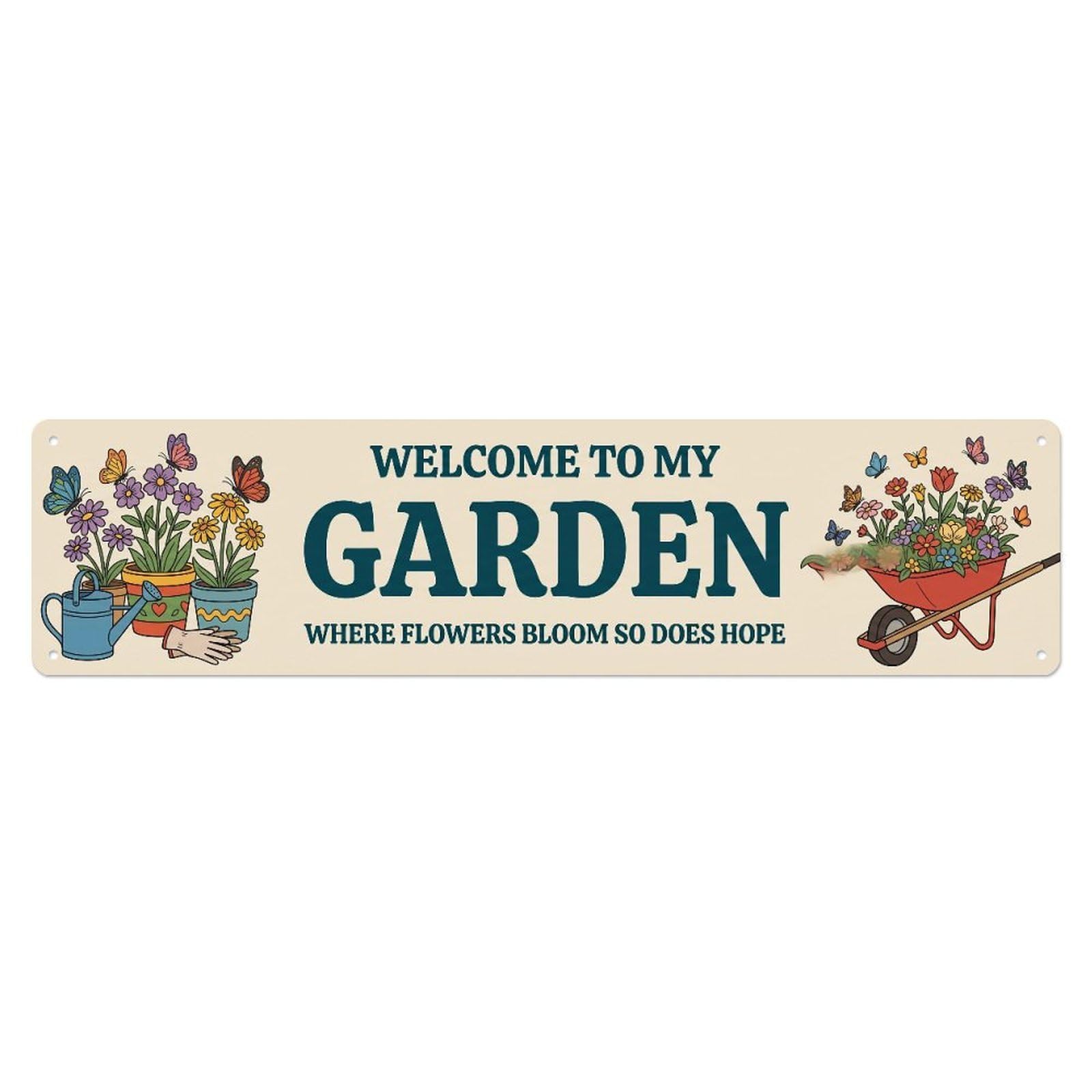 Metal Tin Sign Retro Welcome To My Garden Butterfly Blooms 1