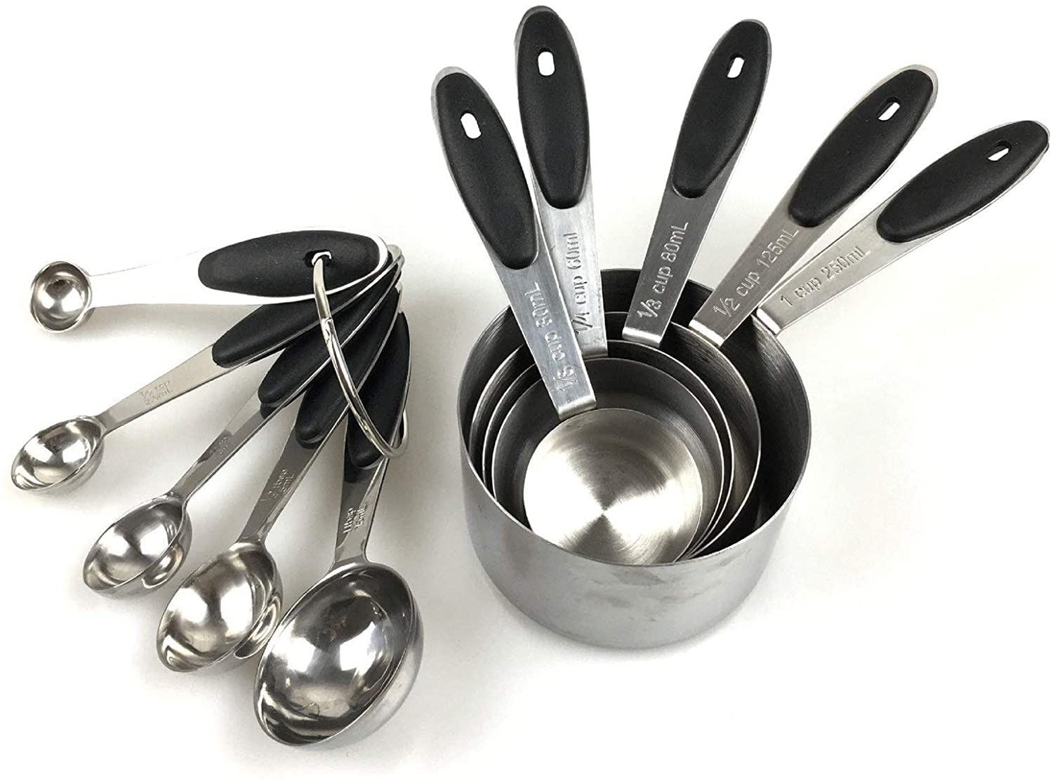 ACiyD Messlöffel Edelstahl Messlöffel Messlöffel Set Küchengeschirr Backwerkzeug Zehnteiliges Set (Schwarz, 10 Stück) (Schwarz 10 Stück)