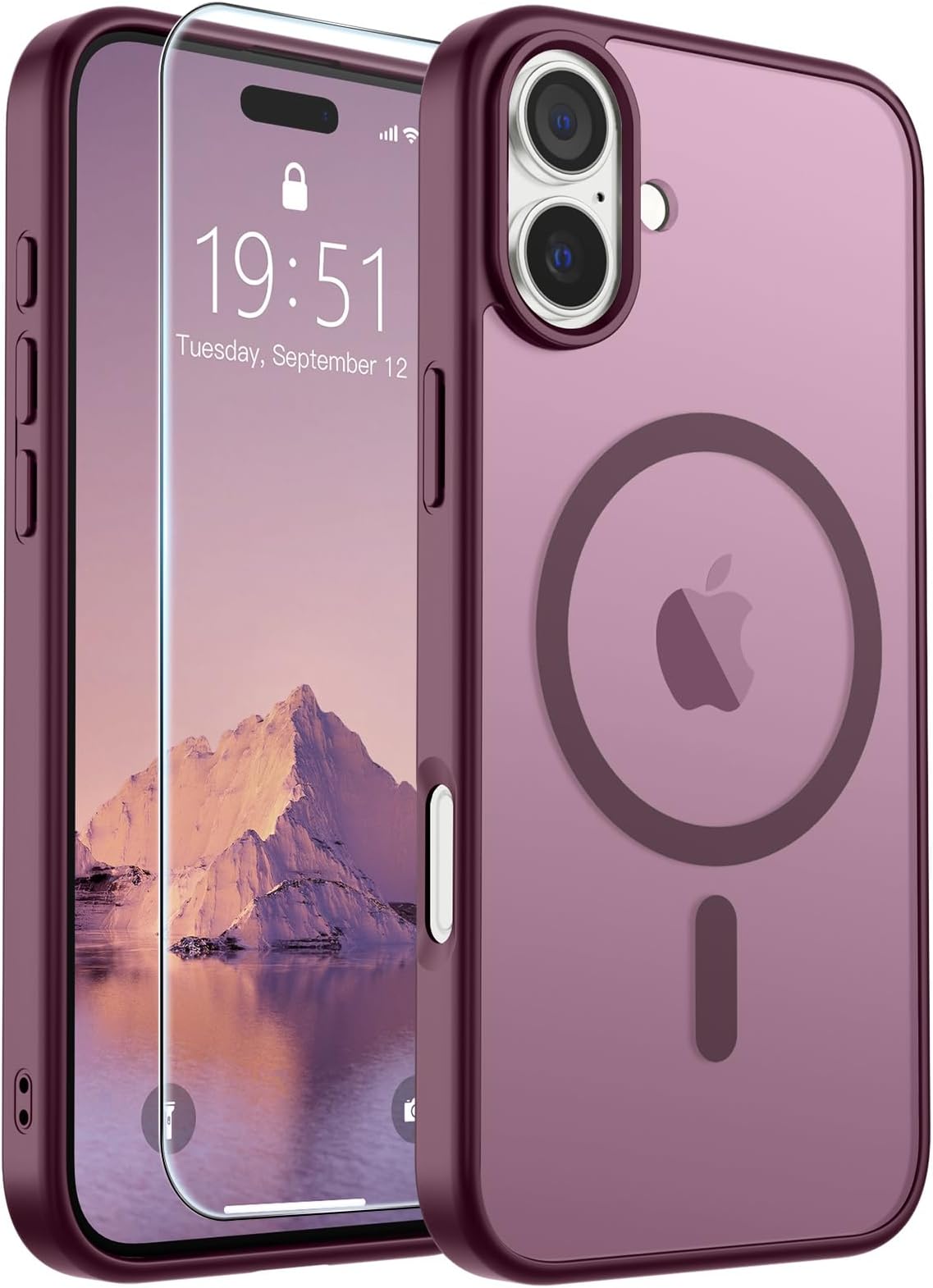 Magnetic for iPhone 16 Case (Compatible with MagSafe) (Military Grade Drop Protection) Slim Translucent Matte Shockproof with Anti-Fingerprint Phone Case,Wine Red