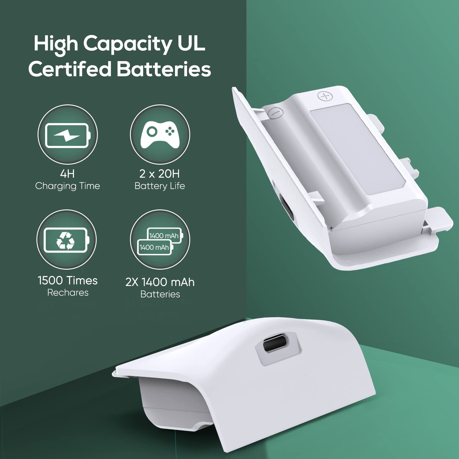 FastSnail Support Compatible avec Xbox Series S avec Fentes de Chargement pour Manette, Support Vertical avec 2 Piles 1400mAh et Support pour Casque (Blanc)