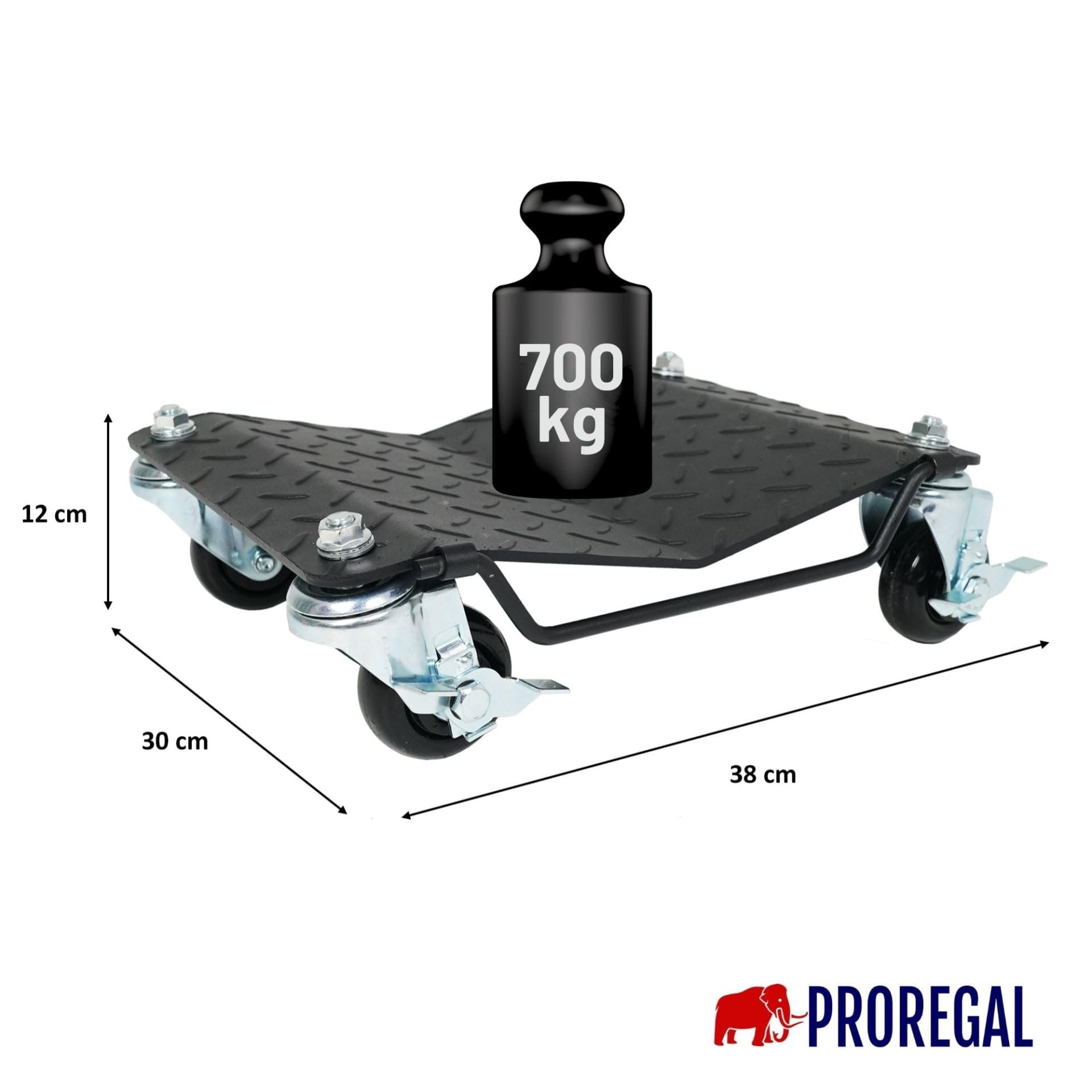 PROREGAL Rangierhilfe Titan für PKW Auto Motorrad | Set 2 Stück jeweils 700 kg, insgesamt 1400 kg Traglast | mit Bremsen & Schwenkgriff | Stahl | Rangierroller Rangierheber Wagenheber Roller V Form