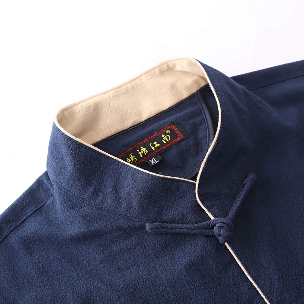 Tang Traje Hombres Tradicional Chino Ropa Trajes Hanfu Algodón Camisa de Manga Corta Abrigo De los Hombres Tops Kung Fu Tai Chi