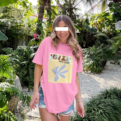 Image of Vintage Oversized Flower Graphic Tees Cute Surfboard Palm Baggy T-Shirts Summer Preppy Beach Tops Teen Girls Clothes