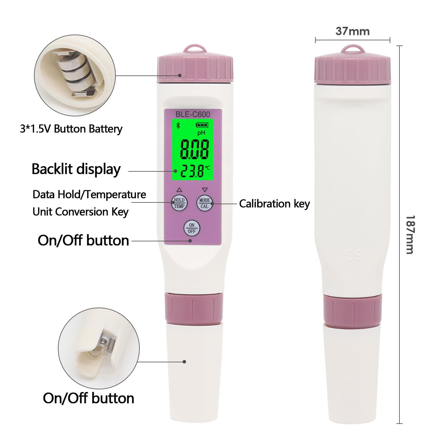 Probador digital de calidad del agua, 7 en 1, PH/TDS/EC/ORP/Salinidad/Temperatura con pantalla LCD retroiluminada, resistente al agua para agua potable, acuario, piscina