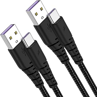 USB C Cable 6ft, Essri 2Pack Type C Charger Cable 6 Feet, Nylon Braided 3A Fast Charging Cord 6 Foot for Samsung Galaxy A10 A20 A51 S9 S8 Note 9 Note 8 Galaxy Note 20 10 S21 S20 S10 Plus （Black）