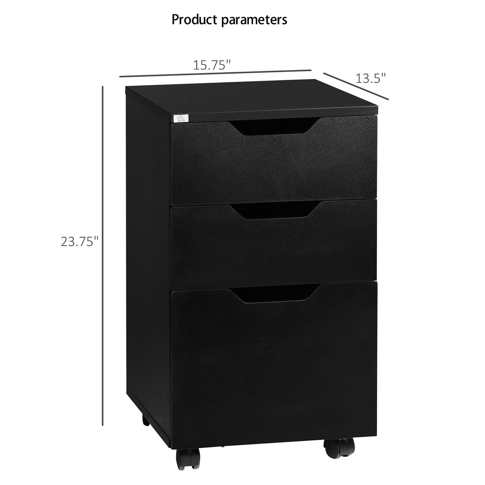 Archivador vertical con cajones con ruedas y 3 cajones de 38,1 cm y 14,1 kg de peso, color negro